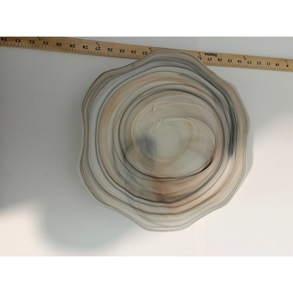13" glass decorative bowl  with brown and gray swirls